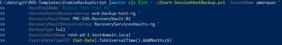 Starting Backup Job Result and returning value to a variable